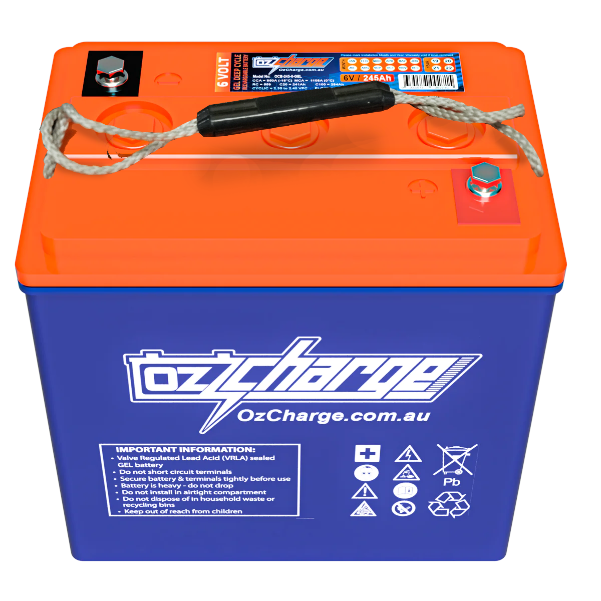 6v 245ah Gel Deep Cycle Battery Ozcharge Mobility Scooter Batteries 7688